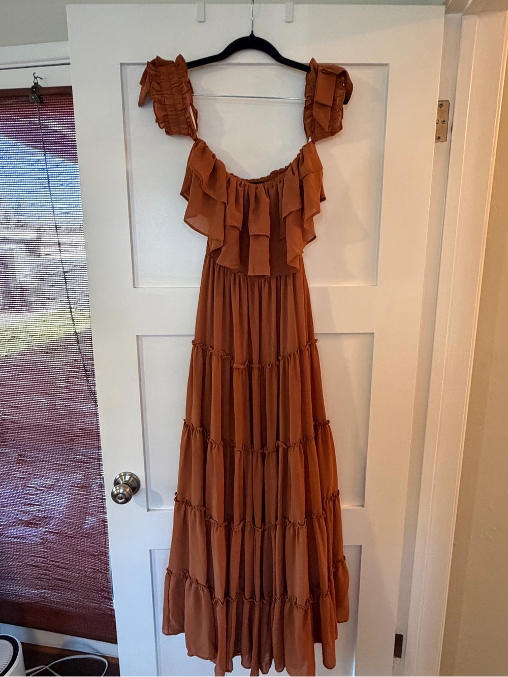 Lulu's Ruffled Tiered Maxi Dress in Rust Brown
